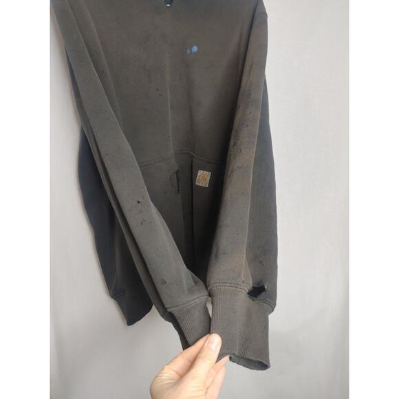 Carhartt Sweatshirt Hoodie Mens Large Thrashed Distressed Black - Picture 5 of 14